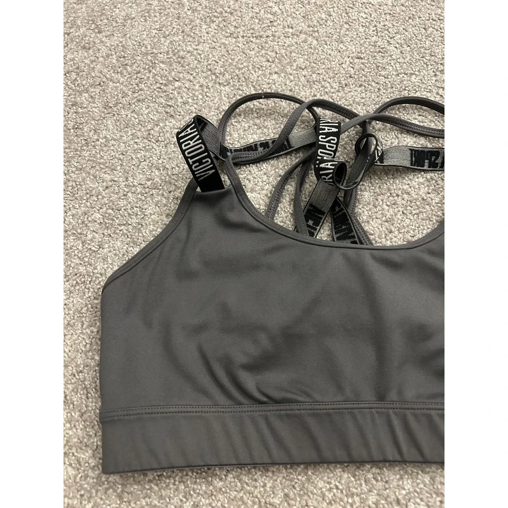 Victoria Sport Sports Bra Womens Medium Gray Excellent Multi-Strap‎ Logo Back